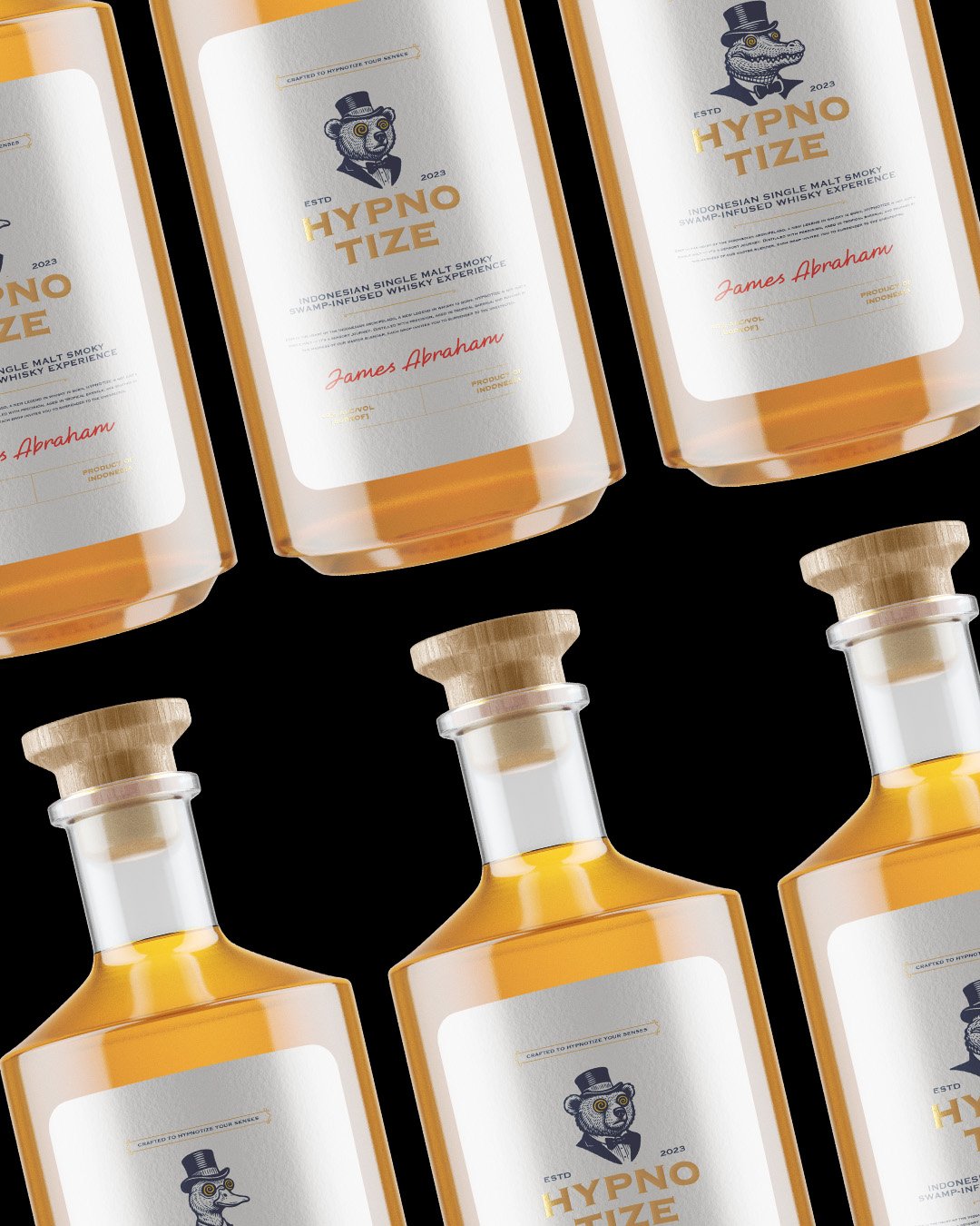 Hypnotize bottles arranged in a diagonal grid