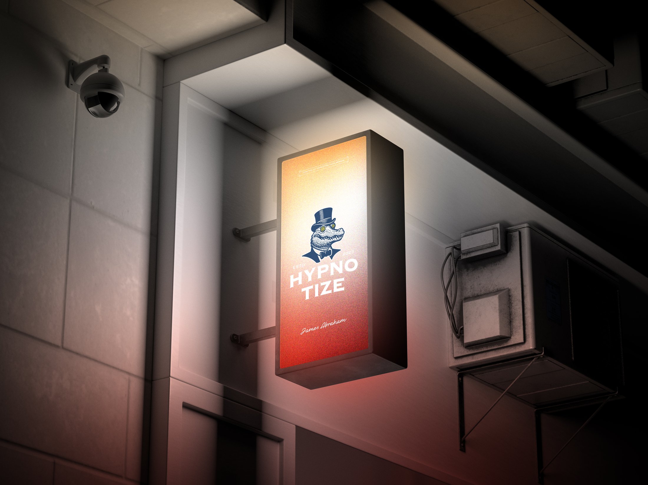 Hypnotize illuminated signage mockup with the crocodile crest