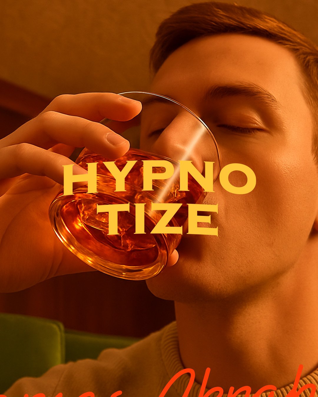 Hypnotize social post: close-up sip shot with wordmark overlay